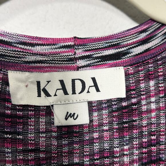 NEW KADA The Space Dye Ribbed Midi Dress Size Medium Berry Pink Black Baddie - Picture 5 of 11